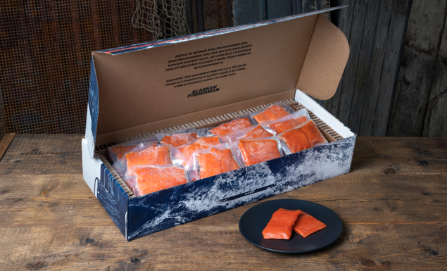 A big box of vacuum sealed portions of wild sockeye salmon
